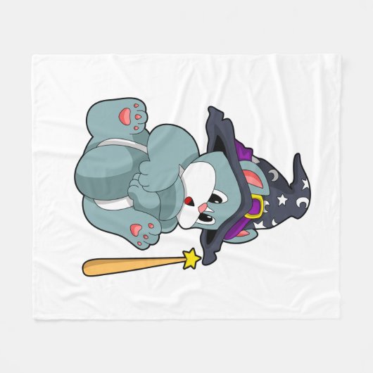 Cat as Wizard mit Zauberstab & Hut Fleecedecke (Vorderseite (Horizontal))