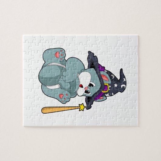 Cat as Wizard mit Zauberstab & Hut Puzzle (Horizontal)