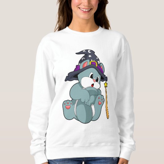 Cat as Wizard mit Zauberstab & Hut Sweatshirt (Vorderseite)