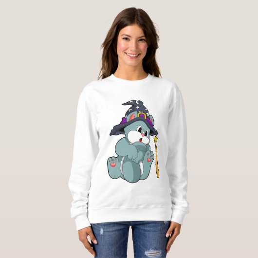 Cat as Wizard mit Zauberstab & Hut Sweatshirt (Vorne ganz)