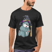 Cat as Wizard mit Zauberstab & Hut T-Shirt (Vorderseite)