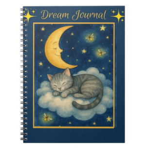 Cat Asleep on a Cloud Crescent Moon Stars Notebook Notizblock