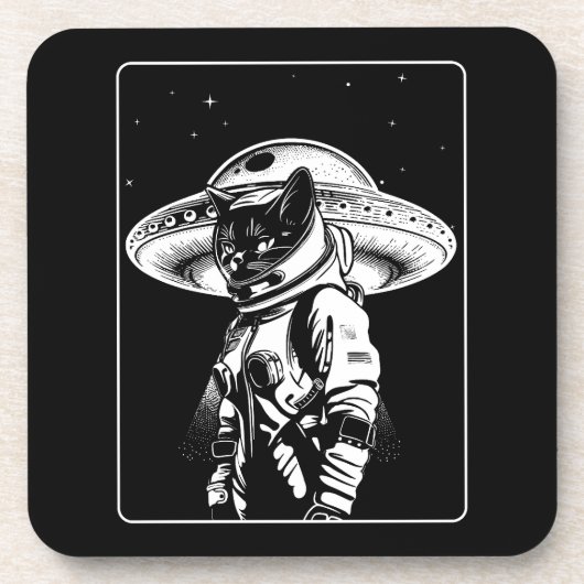 Cat Astronaut Alien UFO Science Fiction Getränkeuntersetzer (Vorderseite)