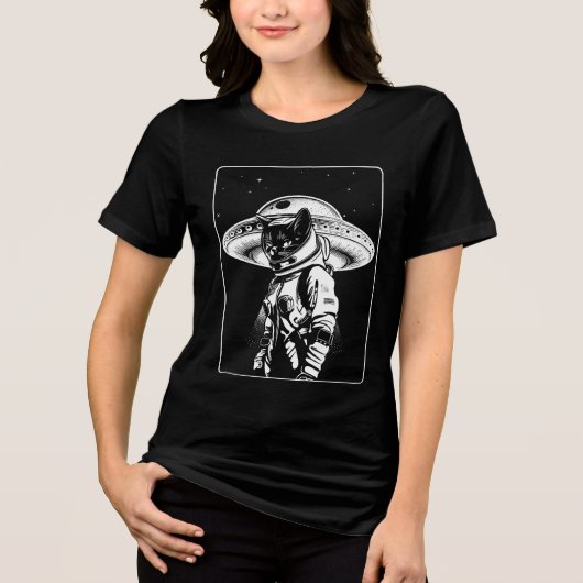 Cat Astronaut Alien UFO Science Fiction Tri-Blend Shirt (Vorderseite)