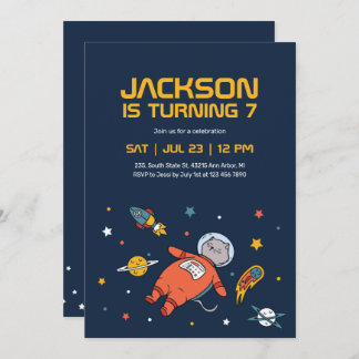 Cat Astronaut Outer Space Kindergeburtstag Einladung