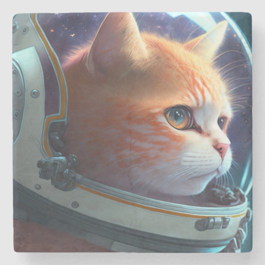 Cat Astronaut Steinuntersetzer (Vorderseite)