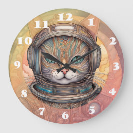 Cat Astronautin kompliziert detailliert Animes Art Große Wanduhr