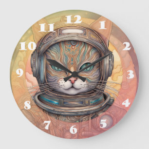 Cat Astronautin kompliziert detailliert Animes Art Große Wanduhr