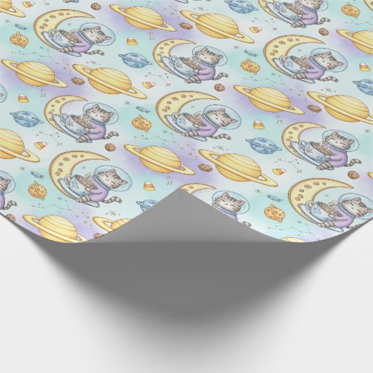 Cat Astronomer feiert aus dem All Geschenkpapier (Ecke)