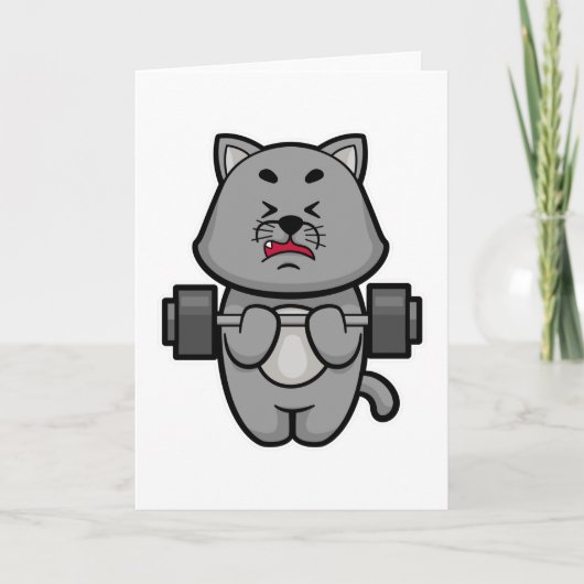 Cat at Biceps Training mit Barbell Karte (Vorderseite)