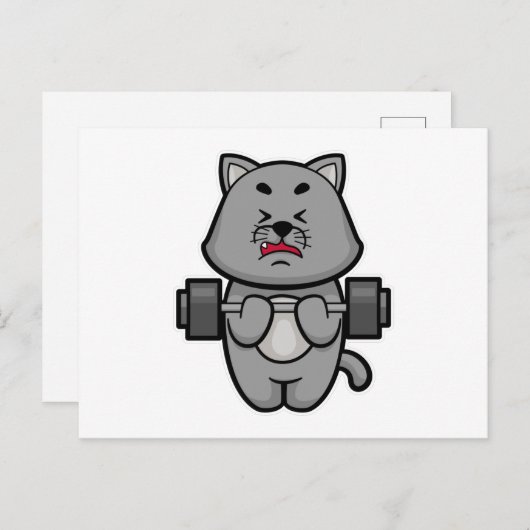 Cat at Biceps Training mit Barbell Postkarte (Vorne/Hinten)