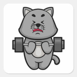 Cat at Biceps Training mit Barbell Quadratischer Aufkleber