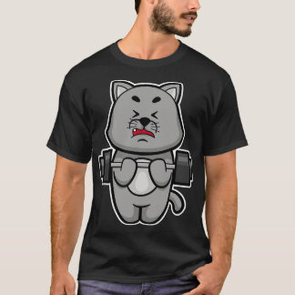 Cat at Biceps Training mit Barbell T-Shirt