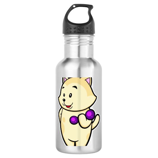 Cat at Biceps Training mit Dumbell Edelstahlflasche (Vorderseite)