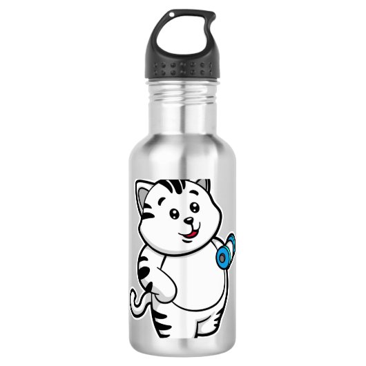 Cat at Biceps Training mit Dumbell Edelstahlflasche (Vorderseite)