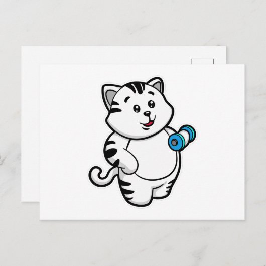 Cat at Biceps Training mit Dumbell Postkarte (Vorne/Hinten)