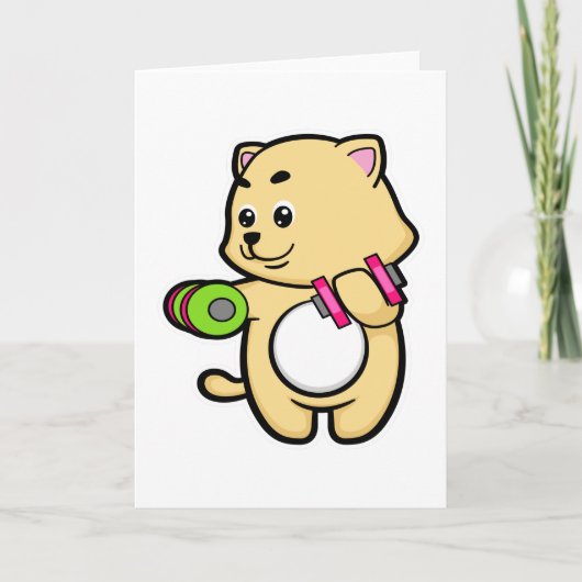 Cat at Biceps Training mit Dumbells Karte (Vorderseite)