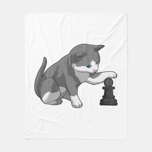 Cat at Chess with Chess piece Bishop Fleecedecke (Vorderseite)
