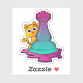 Cat at Chess with Chess piece Rook Aufkleber (Blatt)