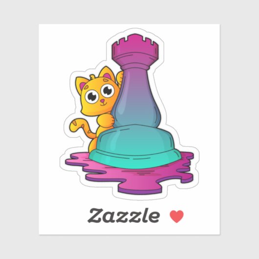 Cat at Chess with Chess piece Rook Aufkleber (Blatt)