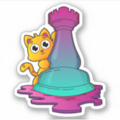 Cat at Chess with Chess piece Rook Aufkleber (Vorderseite)