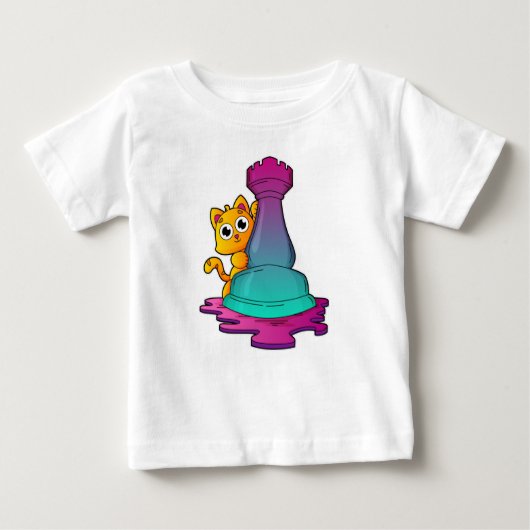 Cat at Chess with Chess piece Rook Baby T-shirt (Vorderseite)