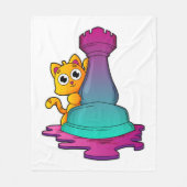Cat at Chess with Chess piece Rook Fleecedecke (Vorderseite)