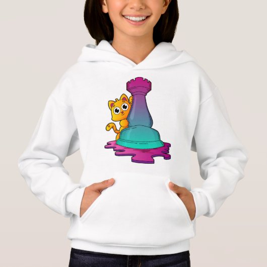 Cat at Chess with Chess piece Rook Hoodie (Vorderseite)