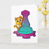 Cat at Chess with Chess piece Rook Karte (Gelbe Blume)