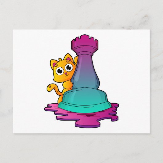 Cat at Chess with Chess piece Rook Postkarte (Vorderseite)