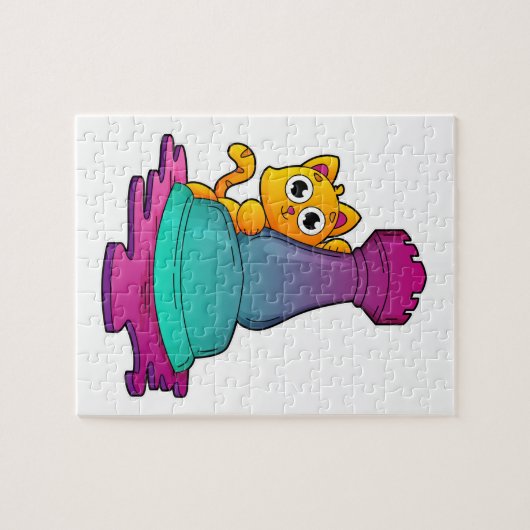 Cat at Chess with Chess piece Rook Puzzle (Horizontal)