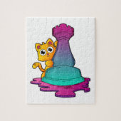 Cat at Chess with Chess piece Rook Puzzle (Vertikal)