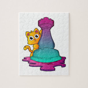 Cat at Chess with Chess piece Rook Puzzle