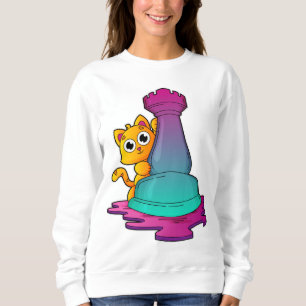 Cat at Chess with Chess piece Rook Sweatshirt