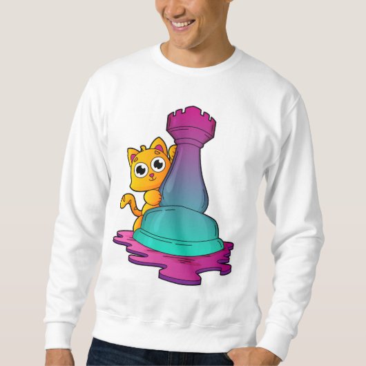 Cat at Chess with Chess piece Rook Sweatshirt (Vorderseite)