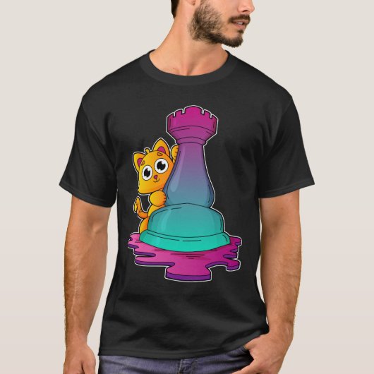 Cat at Chess with Chess piece Rook T-Shirt (Vorderseite)