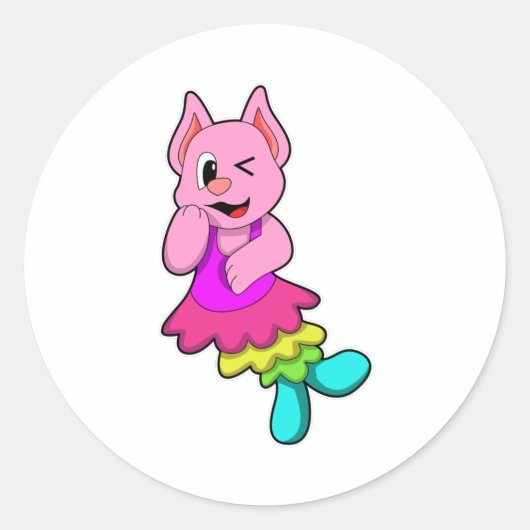 Cat at Dance with Skirt Runder Aufkleber (Vorderseite)