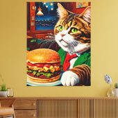 Cat at Diner Orders a Cheeseburger Leinwanddruck (Insitu (Wohnzimmer))