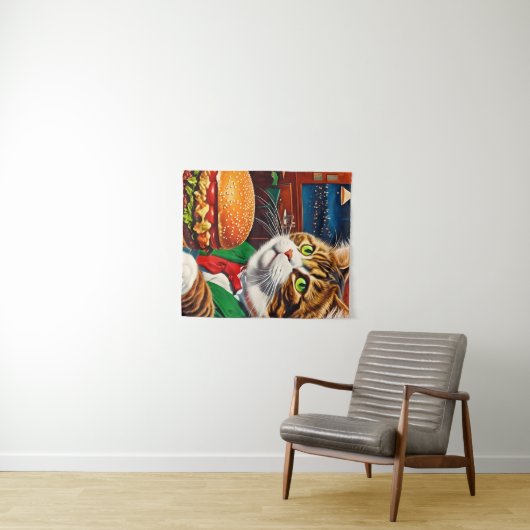 Cat at Diner Orders a Cheeseburger Wandteppich (Beispiel (Horizontal))