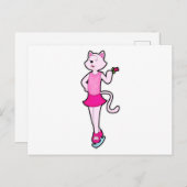 Cat at Ice Skaten mit Blume Postkarte (Vorne/Hinten)