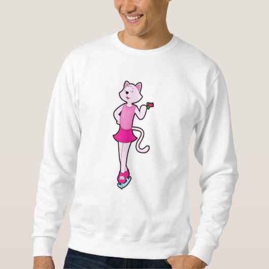 Cat at Ice Skaten mit Blume Sweatshirt (Vorderseite)