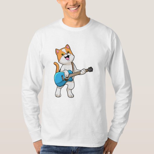 Cat at Music with Gitarre T-Shirt (Vorderseite)