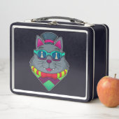 Cat at Schach mit Schachstück gepaart Metall Brotdose (Beispiel)