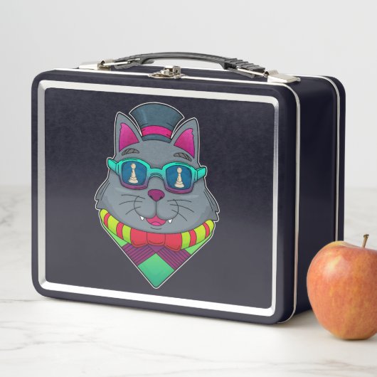 Cat at Schach mit Schachstück gepaart Metall Brotdose (Beispiel)