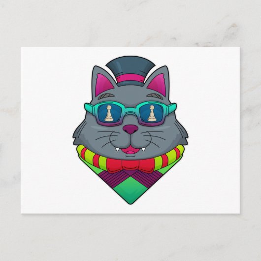 Cat at Schach mit Schachstück gepaart Postkarte (Vorderseite)