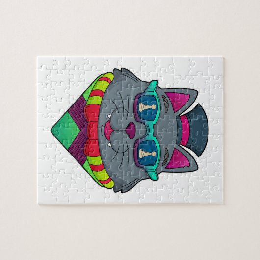 Cat at Schach mit Schachstück gepaart Puzzle (Horizontal)