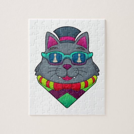 Cat at Schach mit Schachstück gepaart Puzzle (Vertikal)