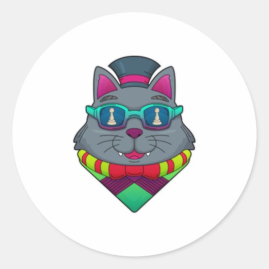 Cat at Schach mit Schachstück gepaart Runder Aufkleber (Vorderseite)