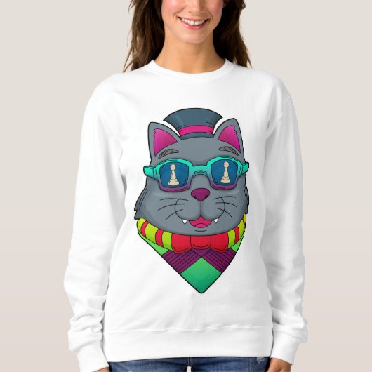 Cat at Schach mit Schachstück gepaart Sweatshirt (Vorderseite)