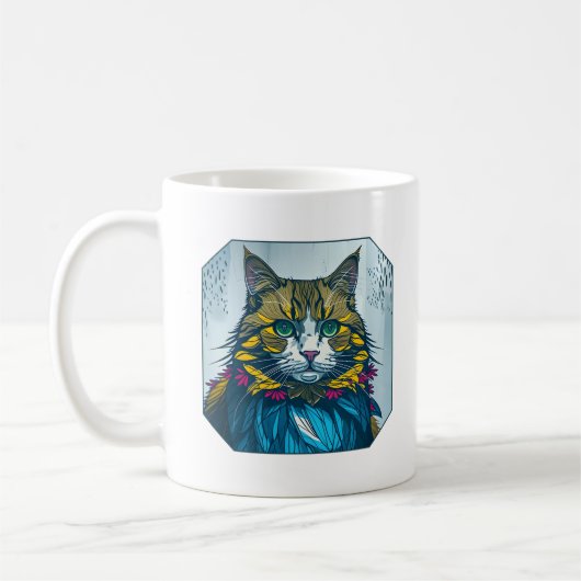 Cat Ate The Canary Feather Art | Unique Colorful Kaffeetasse (Links)